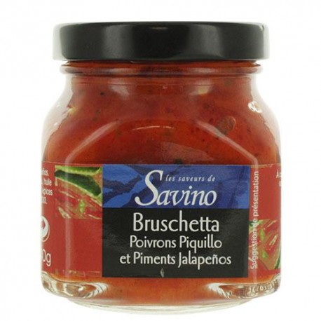 CARTON DE 12 BRUSCHETTA POIVRONS PIQUILLO MANGUE ET JALAPENO SAVINO 140GR