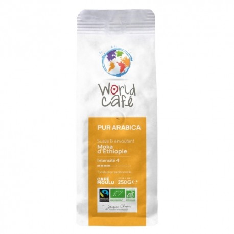 CARTON DE 24 SACHETS 250GR CAFE MOULU BIO 100% PUR ARABICA