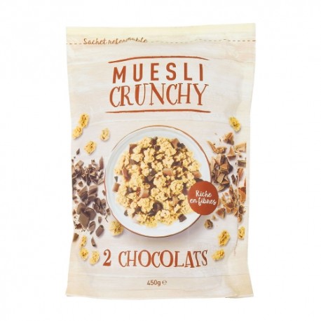 CARTON DE 7 BOITES MUESLI CROUSTILLANT AUX 2 CHOCOLATS 450 GR