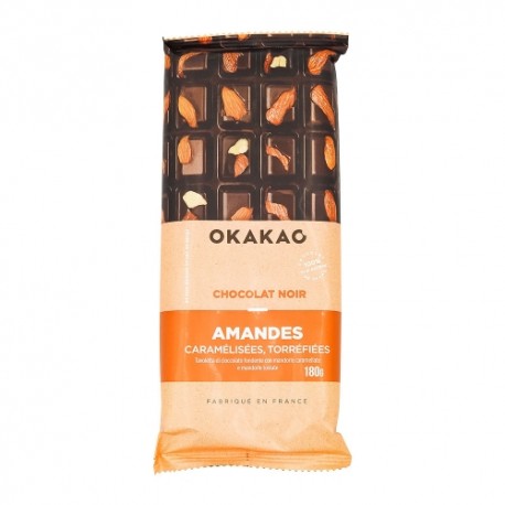 CARTON DE 10 TABLETTES CHOCOLAT NOIR AMANDES CARAMELISEES TORREFIEES 180 GR