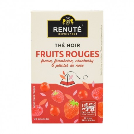 CARTON DE 20 BOITES THE NOIR AUX FRUITS ROUGES 20 PYRAMIDES RENUTE