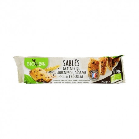 CARTON DE 12 BOITES SABLES CEREALES ET PEPITES CHOCOLAT BIO 140 GR