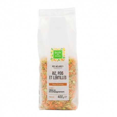 CARTON DE 12 SACHETS MELANGE DE RIZ POIS ET LENTILLES 400 GR