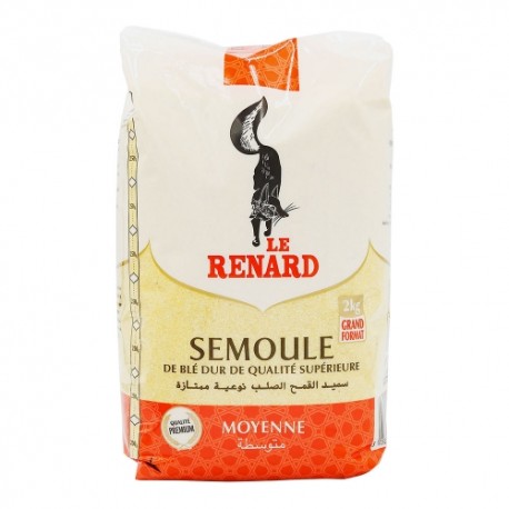 CARTON DE 6 SACHETS SEMOULE MOYENNE 2 KG LE RENARD