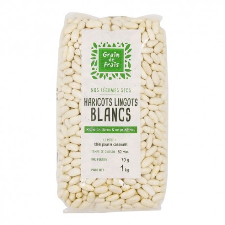 CARTON DE 12 SACHETS HARICOTS LINGOTS BLANCS 1 KG GRAIN DE FRAIS