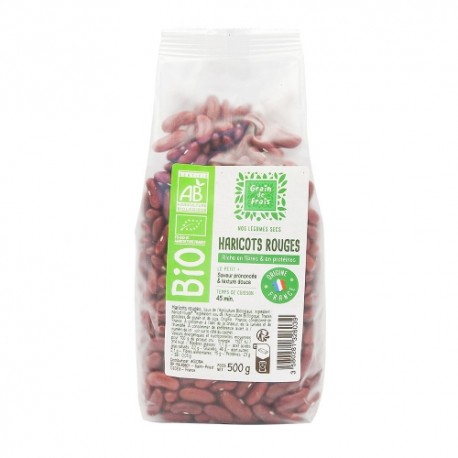 CARTON DE 12 SACHETS HARICOTS ROUGES BIO 500 GR GRAIN DE FRAIS