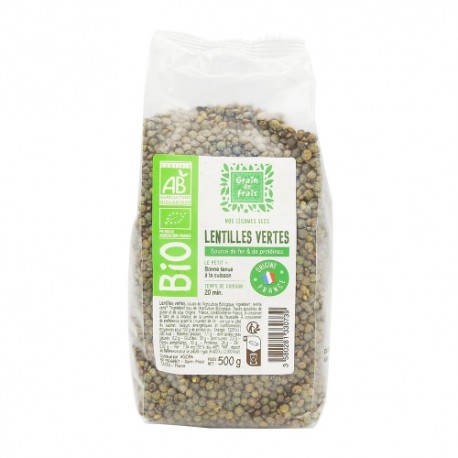 CARTON DE 12 SACHETS LENTILLES VERTES BIO 500 GR GRAIN DE FRAIS