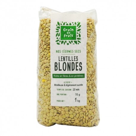 CARTON DE 12 SACHETS LENTILLES BLONDES AM DU NORD 1 KG GRAIN DE FRAIS