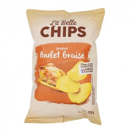 CARTON DE 20 PIECES CHIPS POULET BRAISÉ PAQUET 120G LA BELLE CHIPS